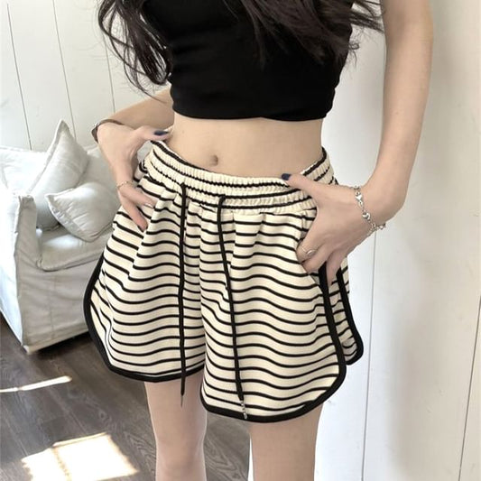 Shorts Waist Striped Drawstring