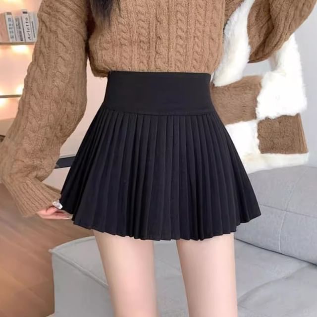 Pleated Mini A-Line Skirt Accordion High Waist Plain