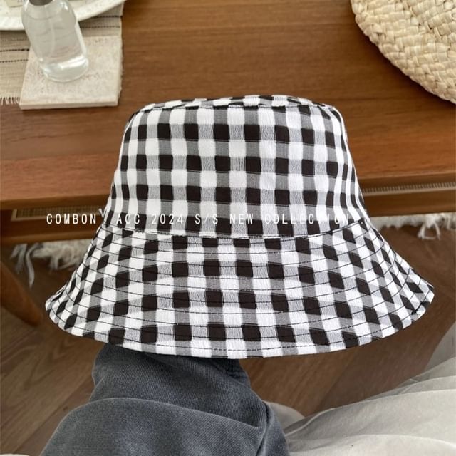 Hat Plaid Reversible Bucket