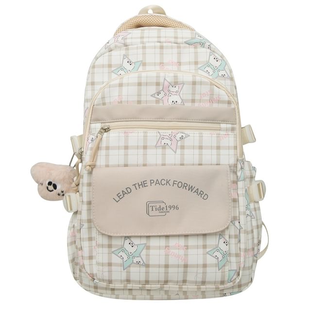 Multi-Pocket Print Charm Backpack / Cartoon Bag Set