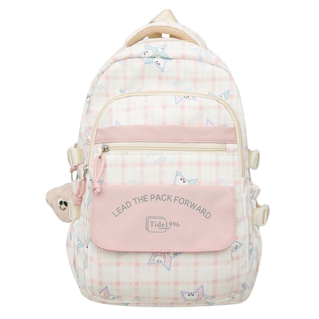 Multi-Pocket Print Charm Backpack / Cartoon Bag Set