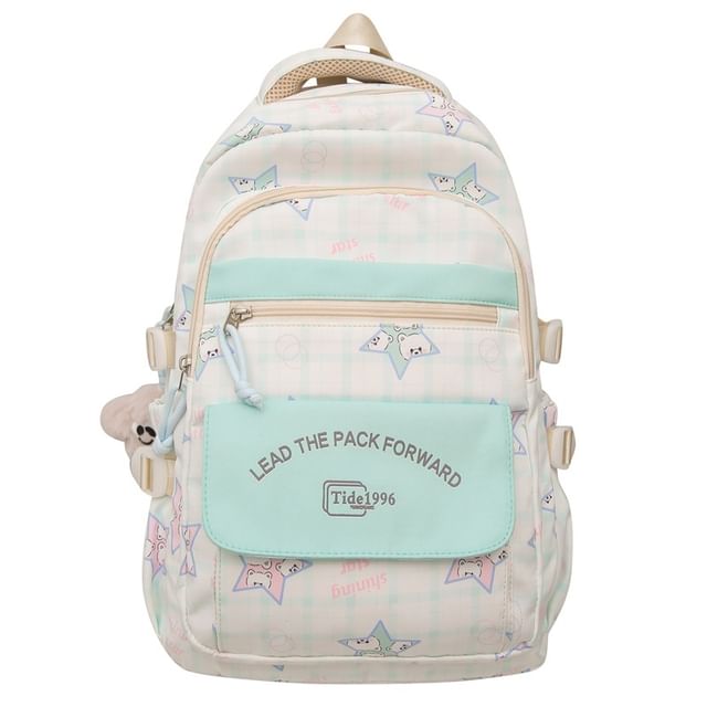 Multi-Pocket Print Charm Backpack / Cartoon Bag Set