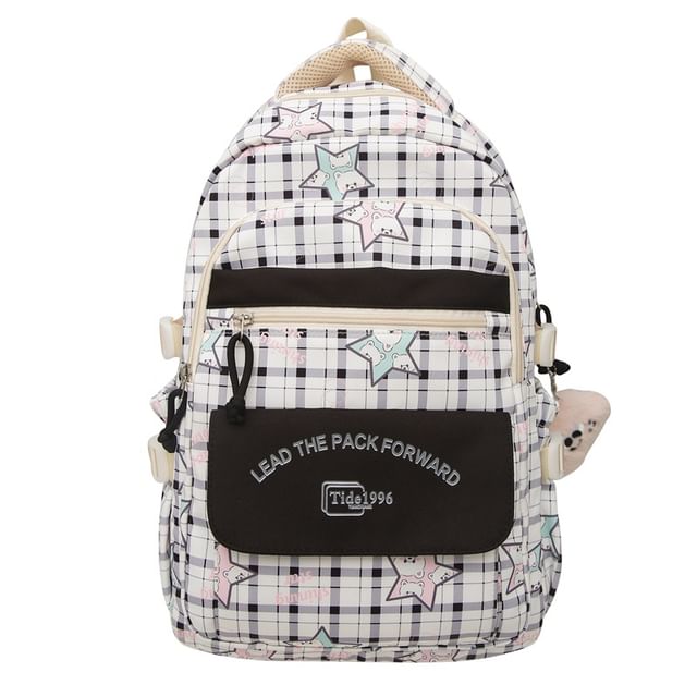 Multi-Pocket Print Charm Backpack / Cartoon Bag Set