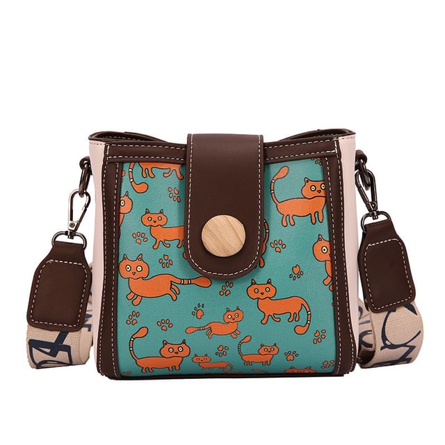 Leather Bucket Bag Patterned Faux