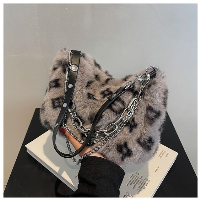 Chain Leopard Bag Crossbody Strap Print Fluffy