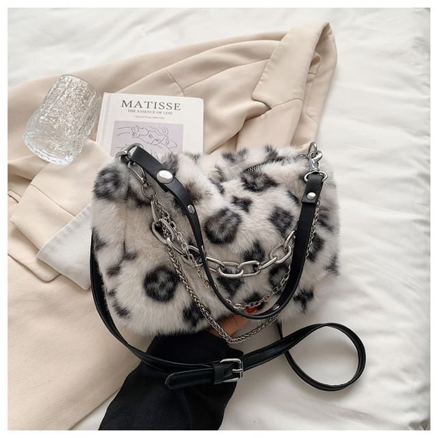 Chain Leopard Bag Crossbody Strap Print Fluffy