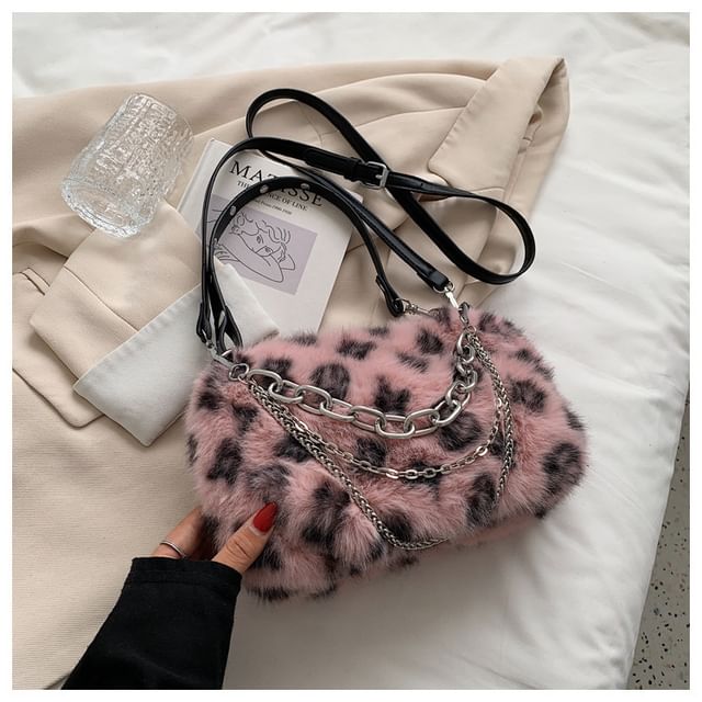 Chain Leopard Bag Crossbody Strap Print Fluffy