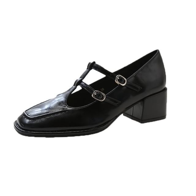 Chunky Pumps Toe Double-Strap Jane Square Mary Heel