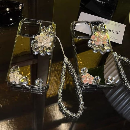 Strap Mirrored Case Floral Phone
