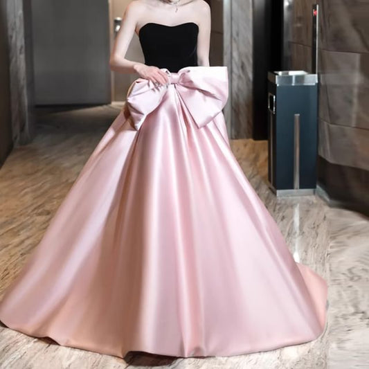 Gown Bowknot A-Line Two Tone Strapless Evening