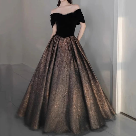 A-Line Tone Gown Sequin Evening Shoulder Off Two