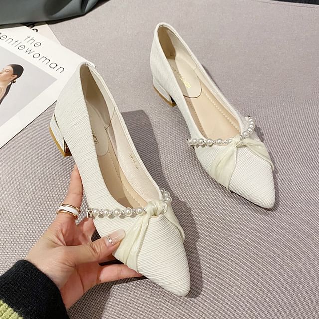 Faux Pearl Toe Pointed Pumps