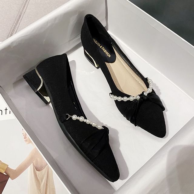 Faux Pearl Toe Pointed Pumps