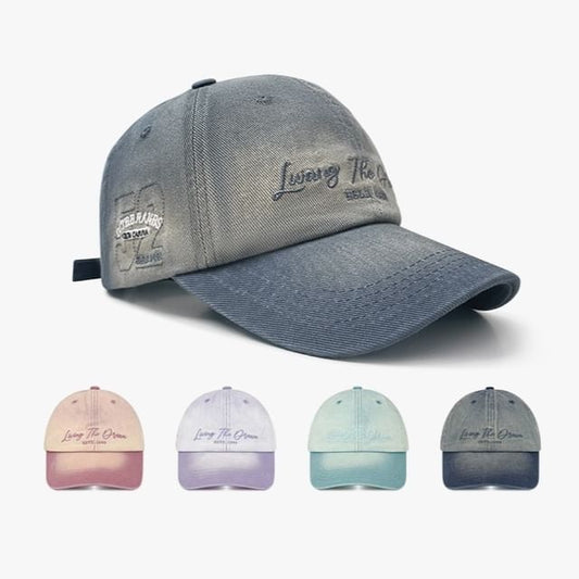 Lettering Cap Denim Embroidered Baseball