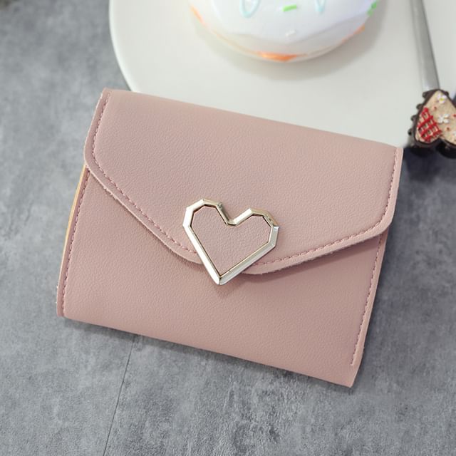 Faux Accent Leather Heart Wallet Short