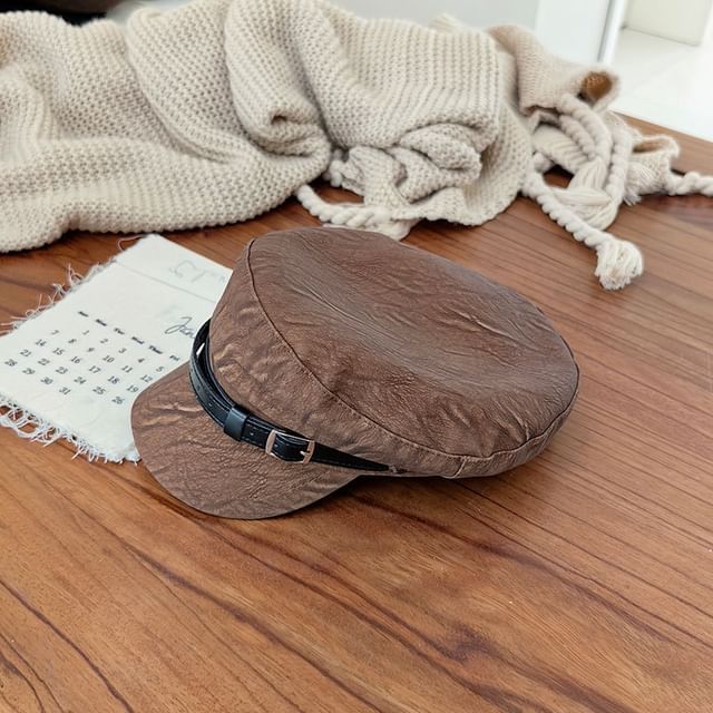 Belt Faux Military Leather Cap