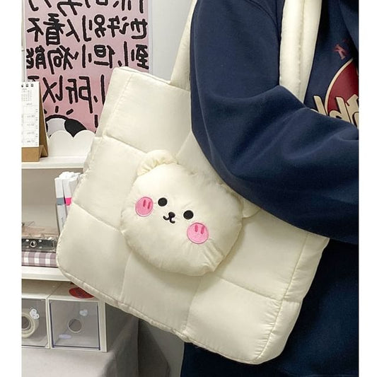 Bear Tote Nylon Quilted Bag Applique