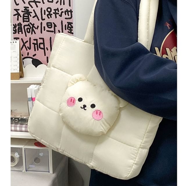 Bear Tote Nylon Quilted Bag Applique