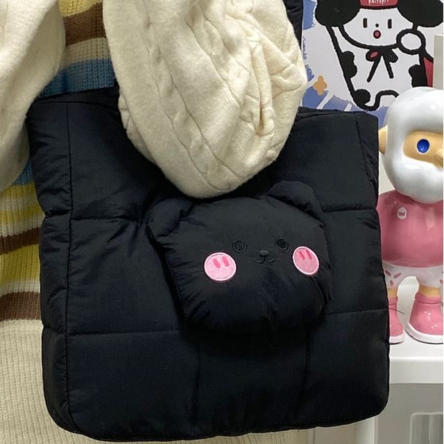 Applique Quilted Nylon Tote Bag Bear