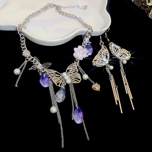 Necklace Earring Butterfly Fringed /