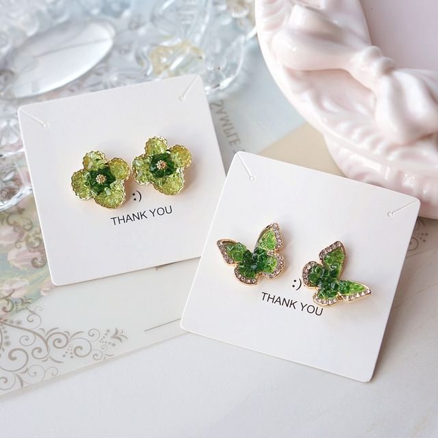 / On Stud Earring Flower Clip Butterfly