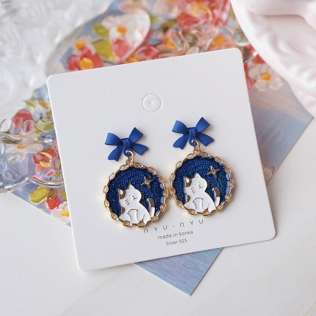 Earring / Bow Drop On Cat Clip Enamel