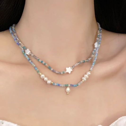 Star Beaded / Necklace Pearl Faux