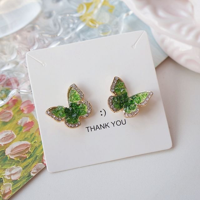 / On Stud Earring Flower Clip Butterfly