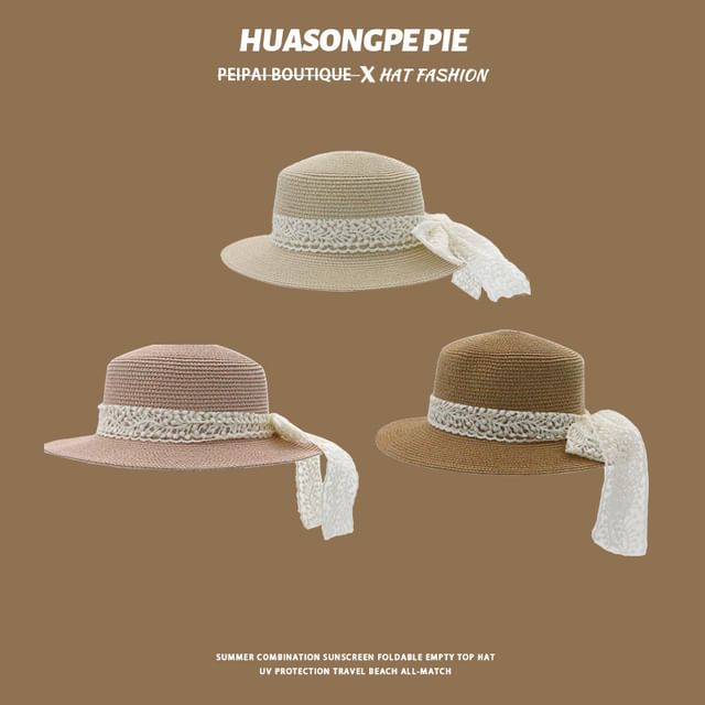 Straw Trim Boater Hat Lace