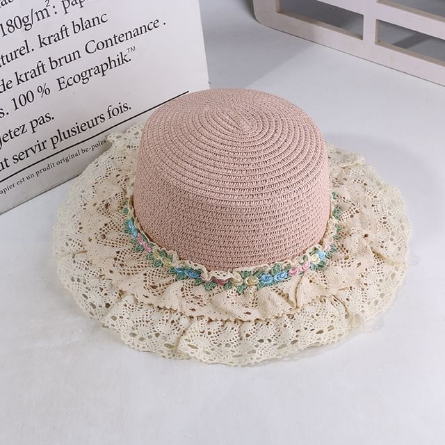 Trim Flower Lace Hat Embroidered Boater