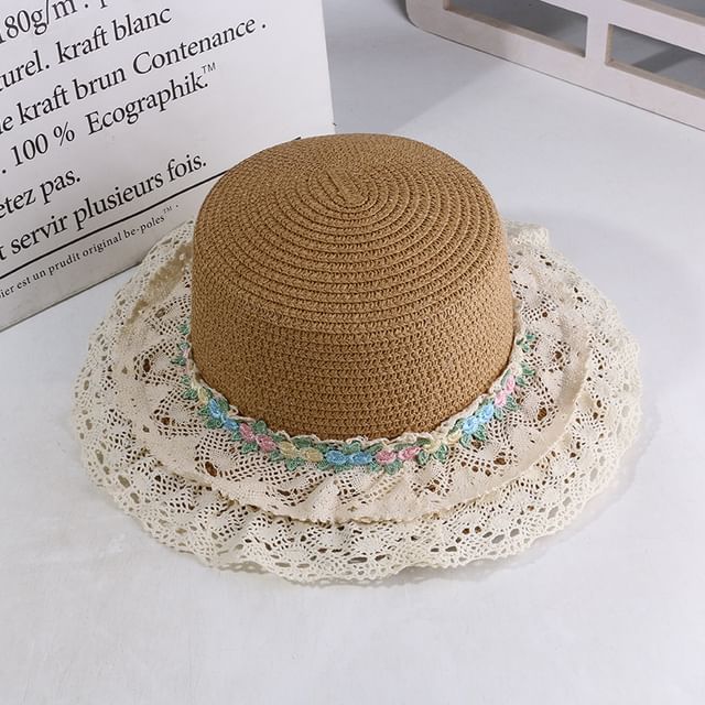 Trim Flower Lace Hat Embroidered Boater