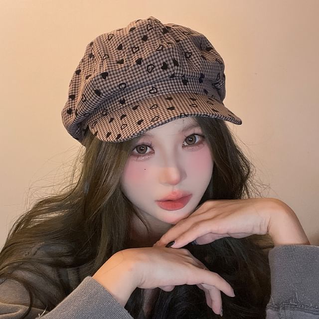 Print Cap Newsboy Heart