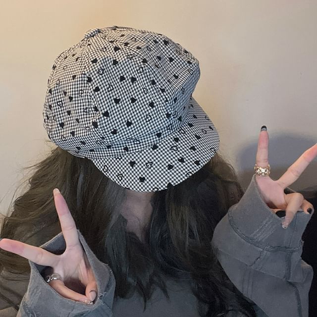 Print Cap Newsboy Heart