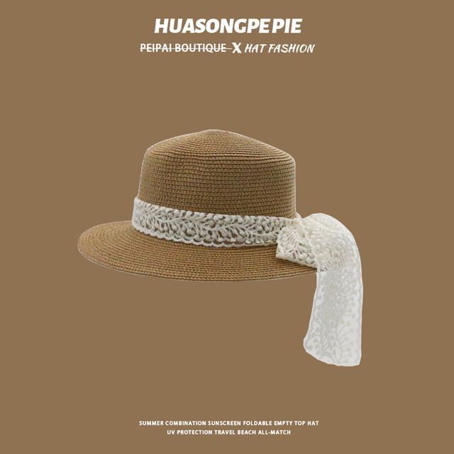 Straw Trim Boater Hat Lace