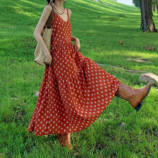 Strap Maxi Patterned Sundress Spaghetti