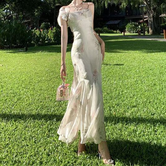 Dress Maxi Mermaid Spaghetti Strap Floral