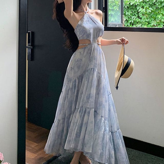 Halter Cutout Maxi Floral Dress A-Line