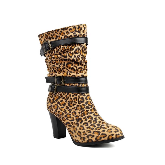 Boots Mid-Calf Buckled Chunky Heel
