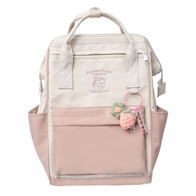 Embroidered Charm Bag / Set Tone Nylon Two Backpack