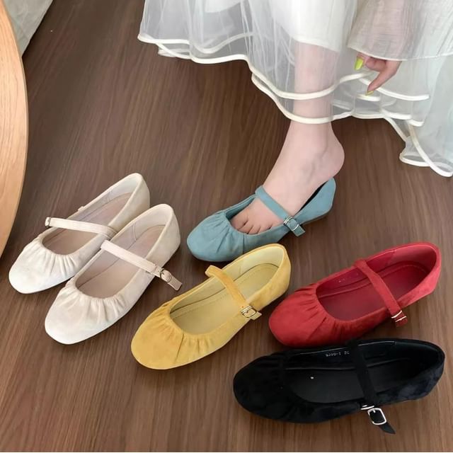 Ruched Suede Faux Mary Plain Flats Jane
