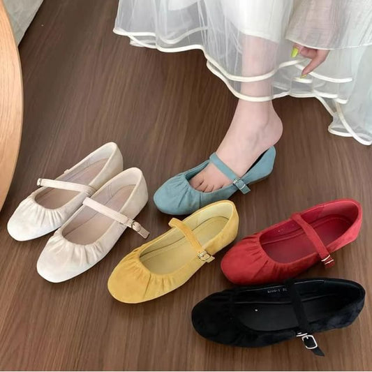 Ruched Suede Faux Mary Plain Flats Jane