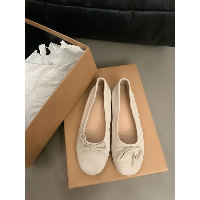 Suede Faux Accent Flats Bow Plain