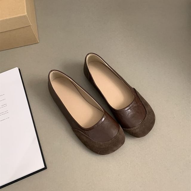 Toe Leather Flats Faux Round