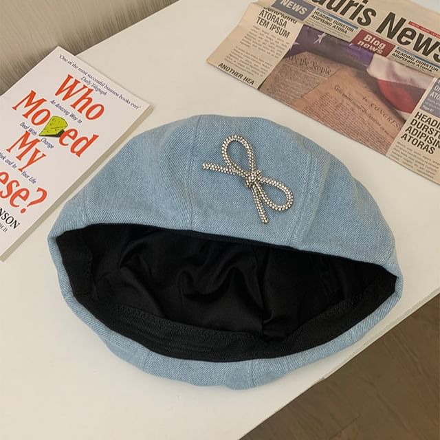 Denim Ribbon Beret Beaded