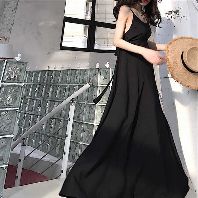 Spaghetti Open Maxi Sundress Back Plain Strap