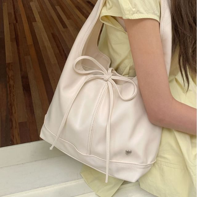 Panel Bow Bag Tie-Up Tote Applique Heart