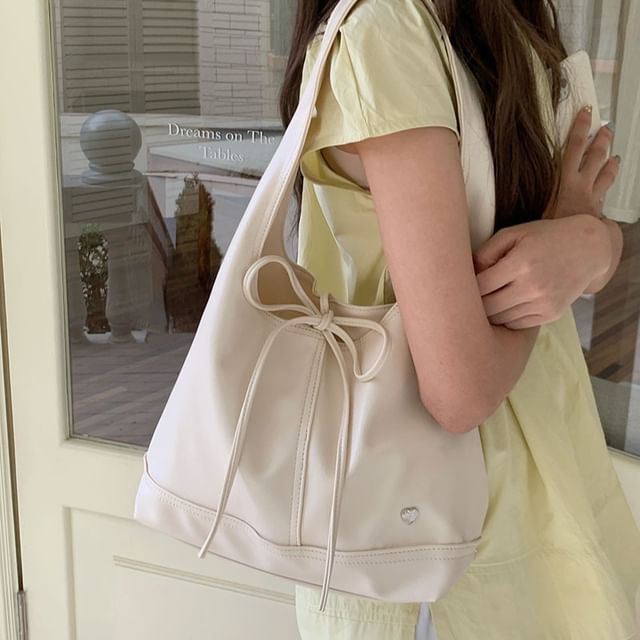 Panel Bow Bag Tie-Up Tote Applique Heart