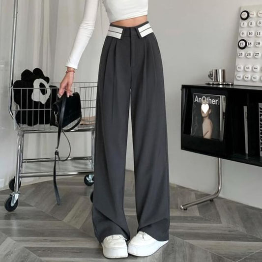 High Wide Pants Pleated Leg Striped Waist Suit