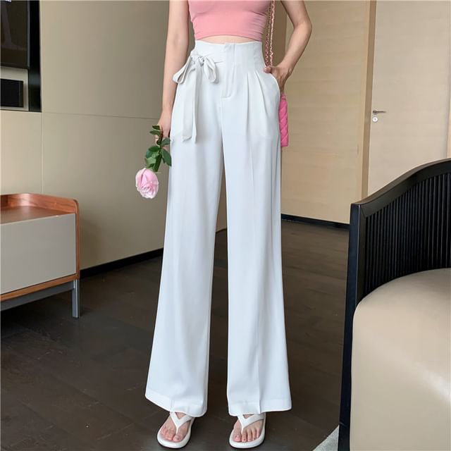 High Leg Tie-Up Dress Waist Plain Wide Pants
