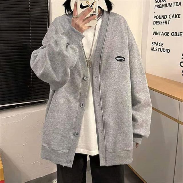 Button Plain Jacket V-Neck